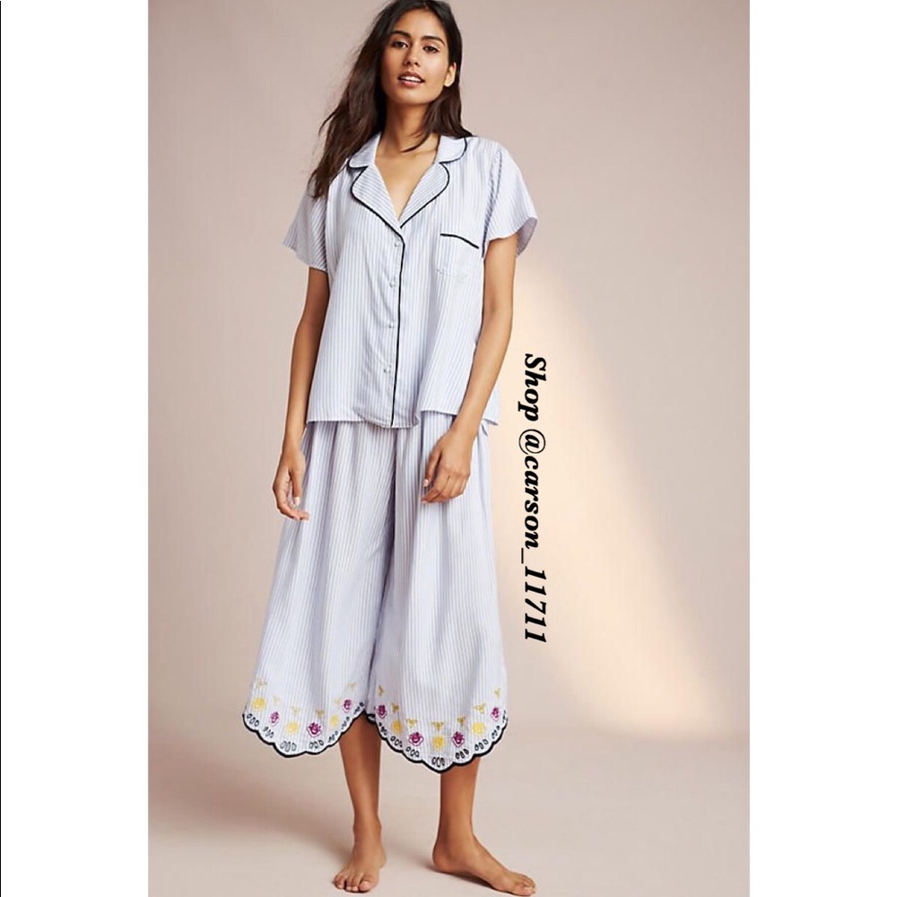 NWT Anthropologie Pinstripe Embroidered Sleep Pants XSP - Picture 4 of 5